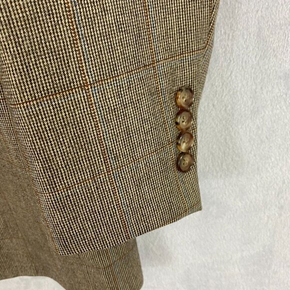 Brooks Brothers 1818 Fitzgerald 100% Wool Suit Jacket Size 44R Brown Blue Plaid - Picture 11 of 16